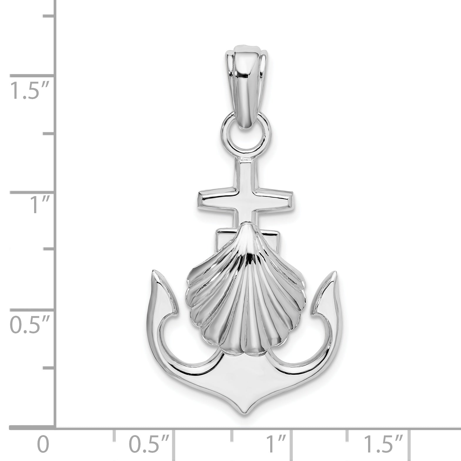 Sterling Silver De-Ani Rhodium-Plated Polished Anchor With Scallop Shell Pendant