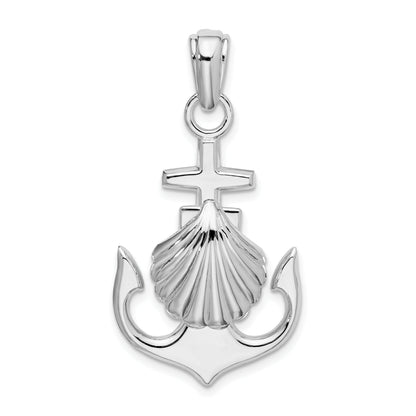 Sterling Silver De-Ani Rhodium-Plated Polished Anchor With Scallop Shell Pendant