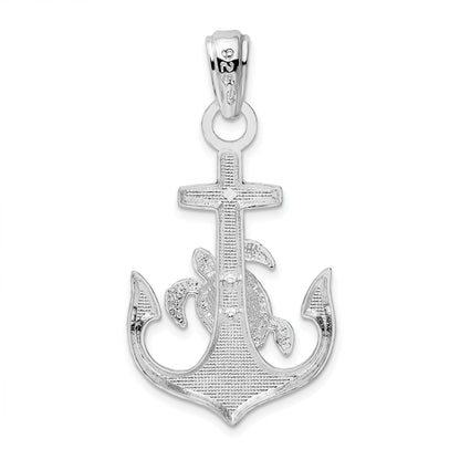 Sterling Silver De-Ani Rhodium-Plated Polished Anchor With Sea Turtle Pendant
