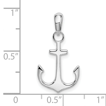 Sterling Silver De-Ani Rhodium-Plated Polished Anchor Pendant