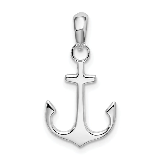 Sterling Silver De-Ani Rhodium-Plated Polished Anchor Pendant