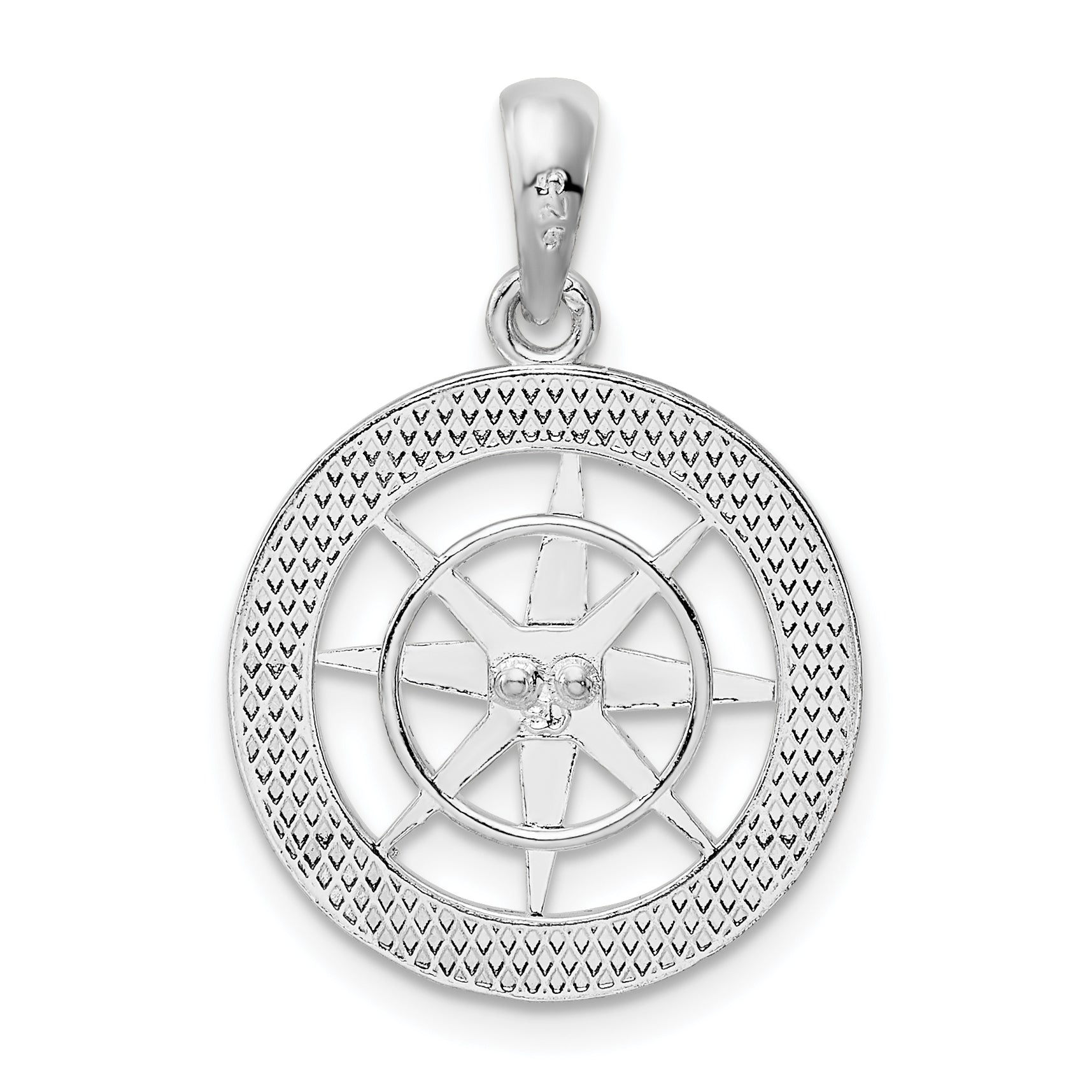 Sterling Silver De-Ani Rhodium-Plated Polished Nautical Compass Pendant