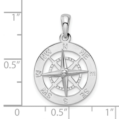 Sterling Silver De-Ani Rhodium-Plated Polished Nautical Compass Pendant