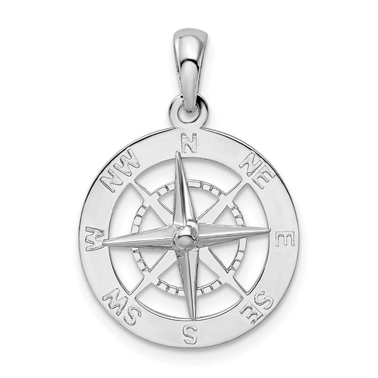 Sterling Silver De-Ani Rhodium-Plated Polished Nautical Compass Pendant