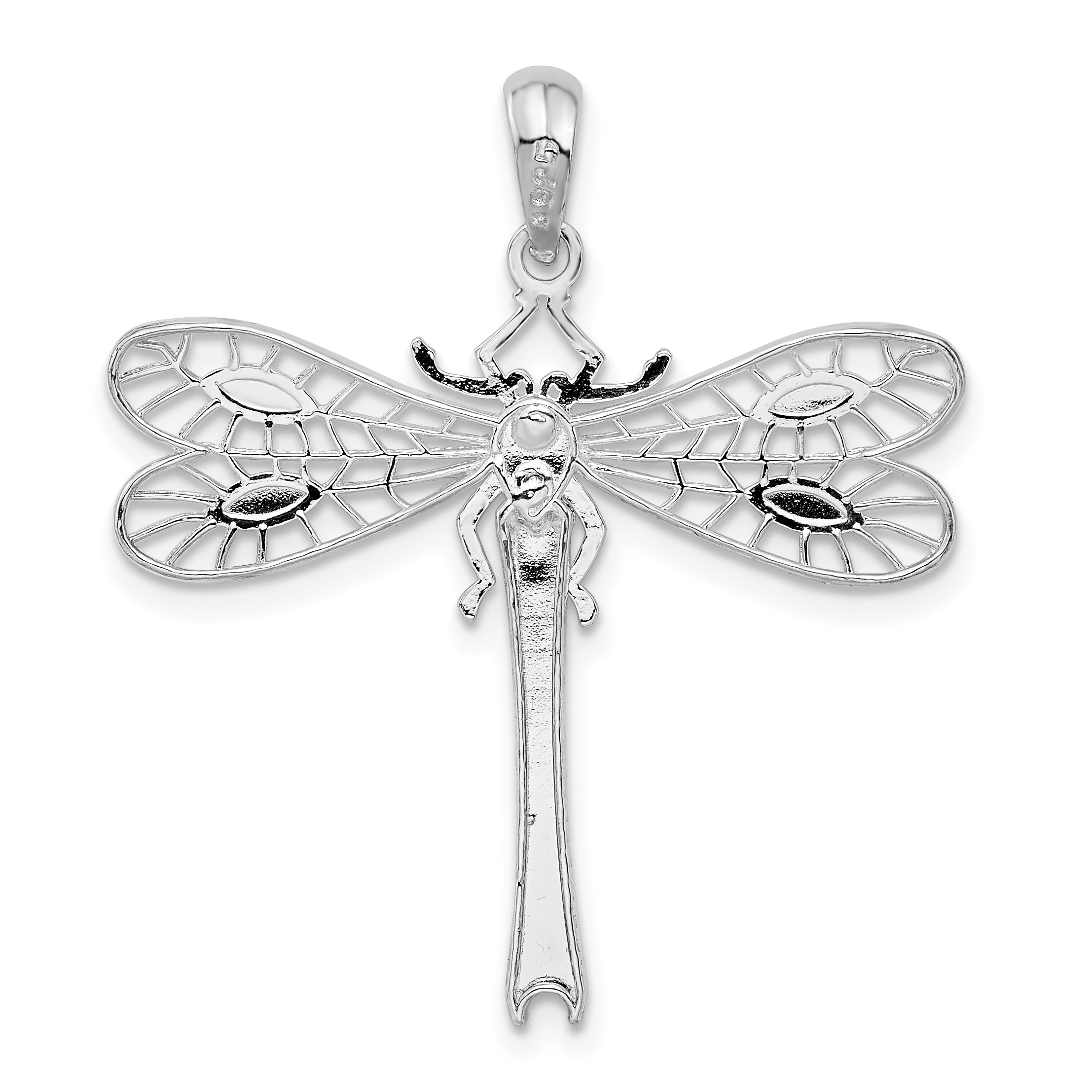 Sterling Silver De-Ani Rhodium-Plated Polished Cut-Out Dragonfly Pendant
