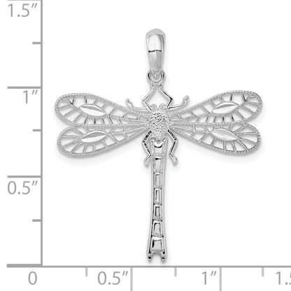 Sterling Silver De-Ani Rhodium-Plated Polished Cut-Out Dragonfly Pendant