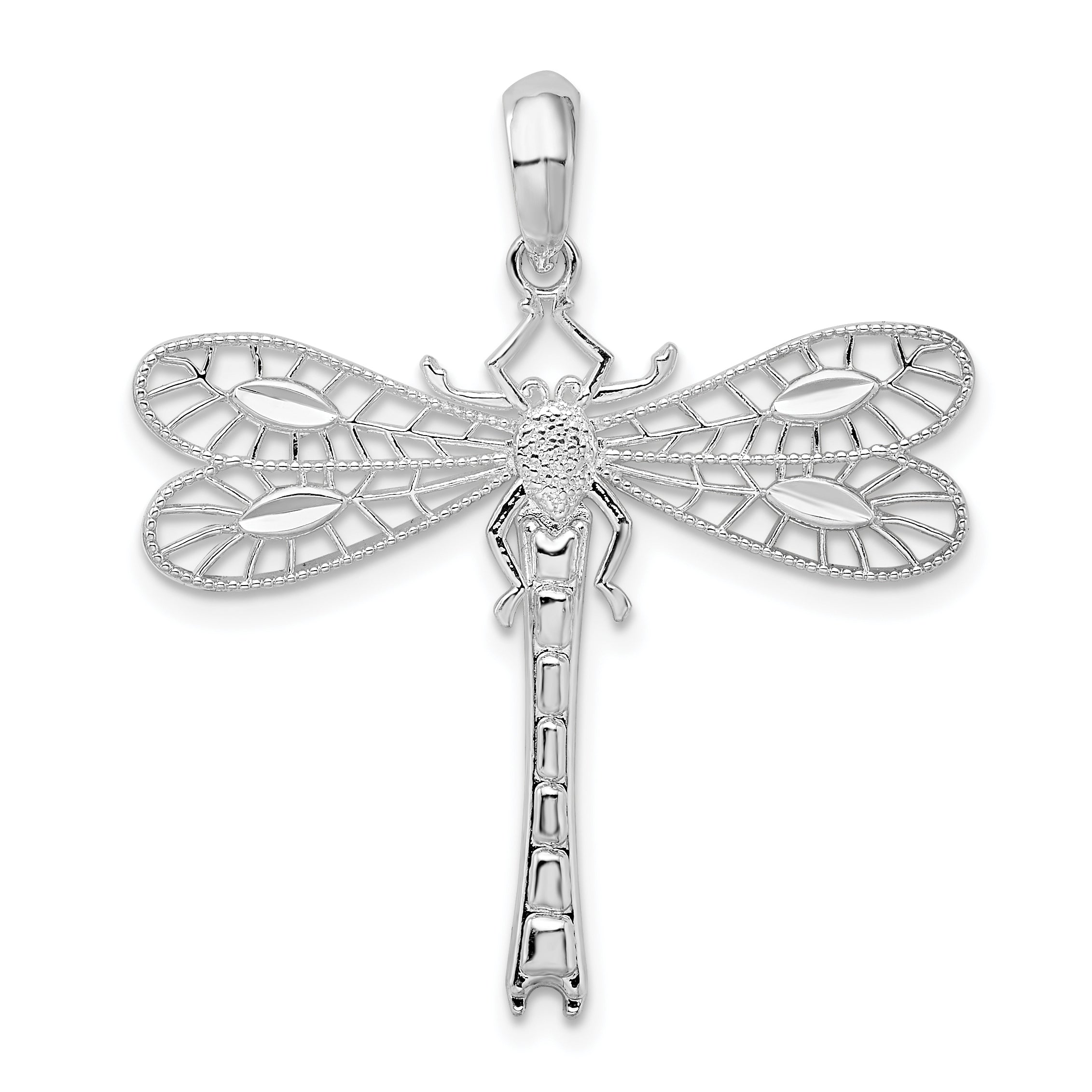 Sterling Silver De-Ani Rhodium-Plated Polished Cut-Out Dragonfly Pendant