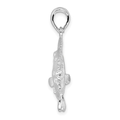 Sterling Silver De-Ani Rhodium-Plated Polished 3D Flounder Fish Pendant