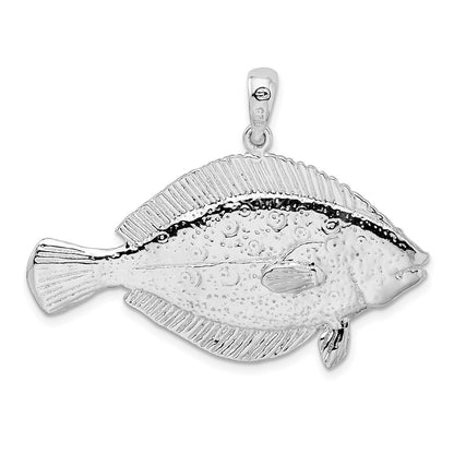 Sterling Silver De-Ani Rhodium-Plated Polished 3D Flounder Fish Pendant