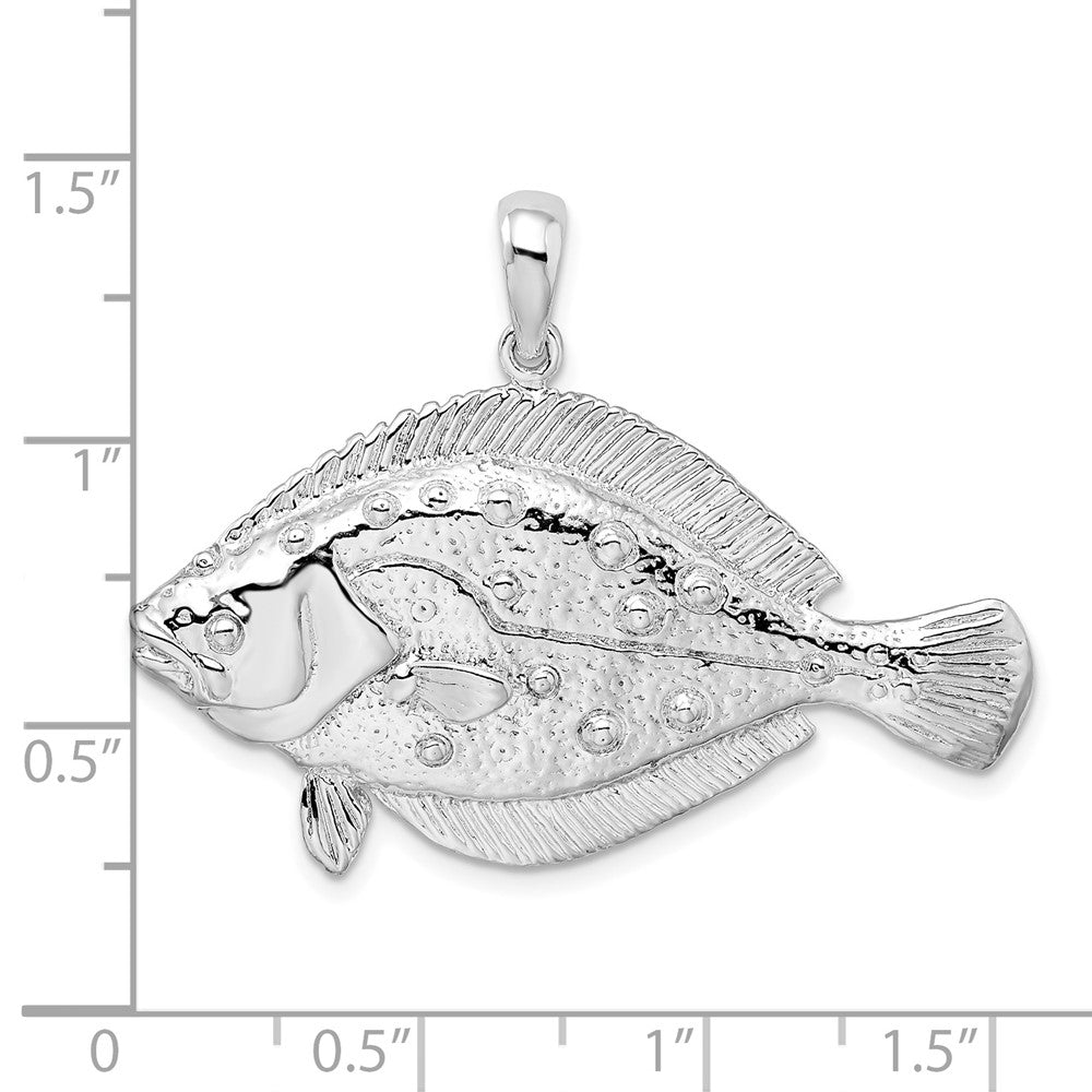 Sterling Silver De-Ani Rhodium-Plated Polished 3D Flounder Fish Pendant