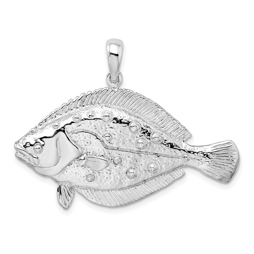Sterling Silver De-Ani Rhodium-Plated Polished 3D Flounder Fish Pendant