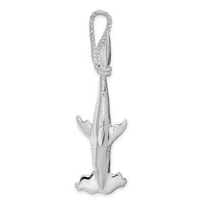 Sterling Silver De-Ani Rhod-Plated Polished 3D Hammerhead Shark Pendant