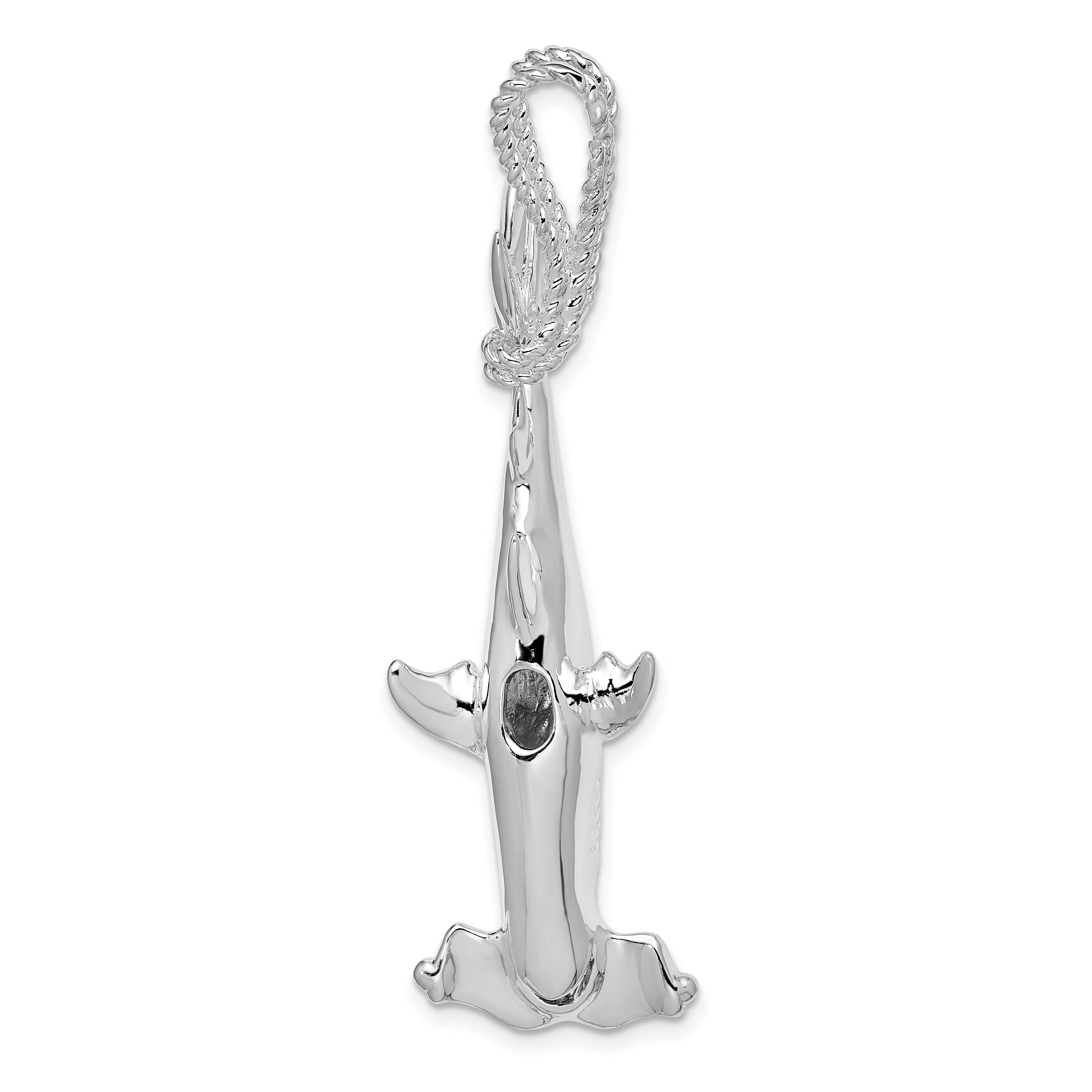 Sterling Silver De-Ani Rhod-Plated Polished 3D Hammerhead Shark Pendant