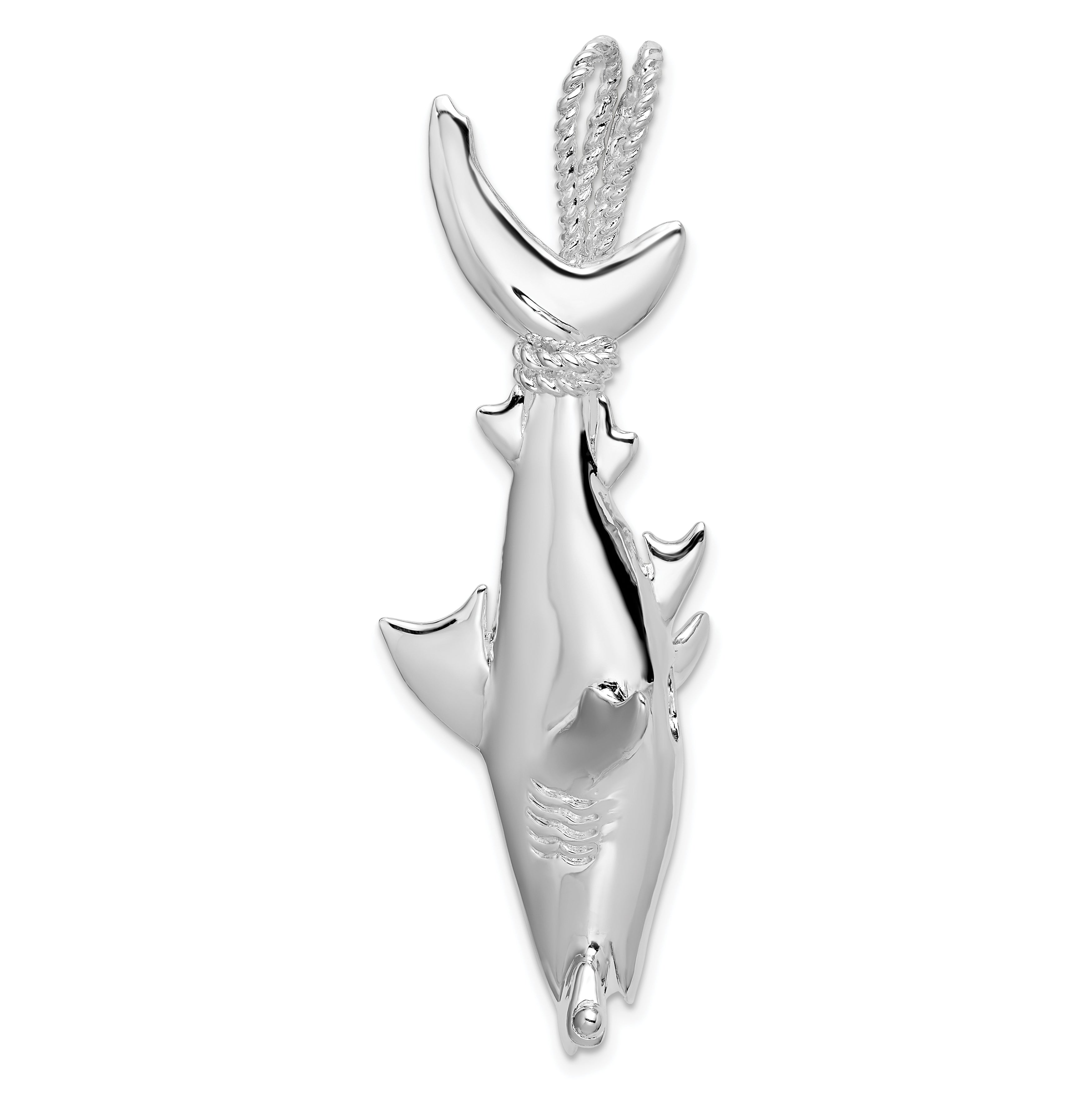 Sterling Silver De-Ani Rhod-Plated Polished 3D Hammerhead Shark Pendant