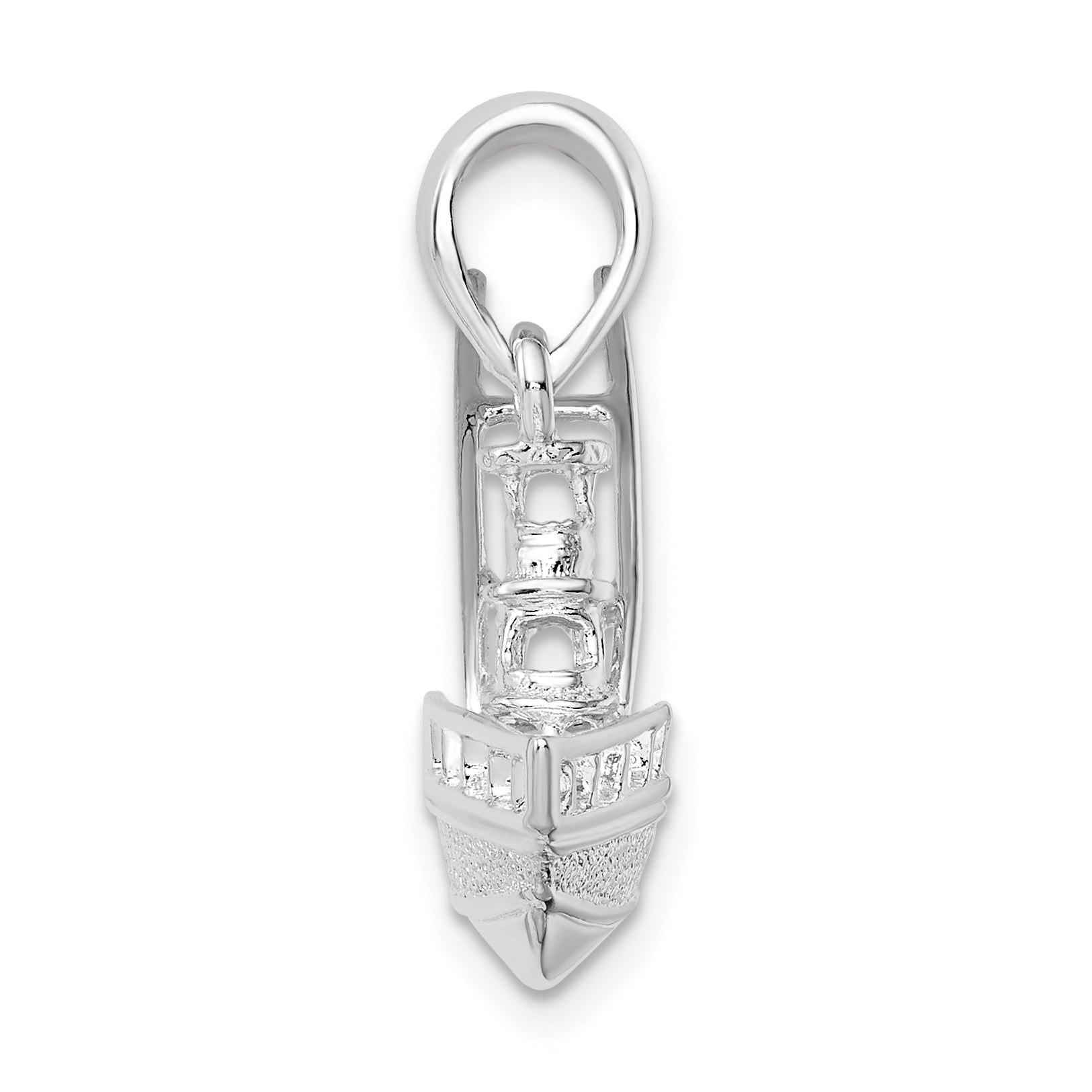 Sterling Silver De-Ani Rhodium-Plated Polished 3D Sportfishing Boat Pendant