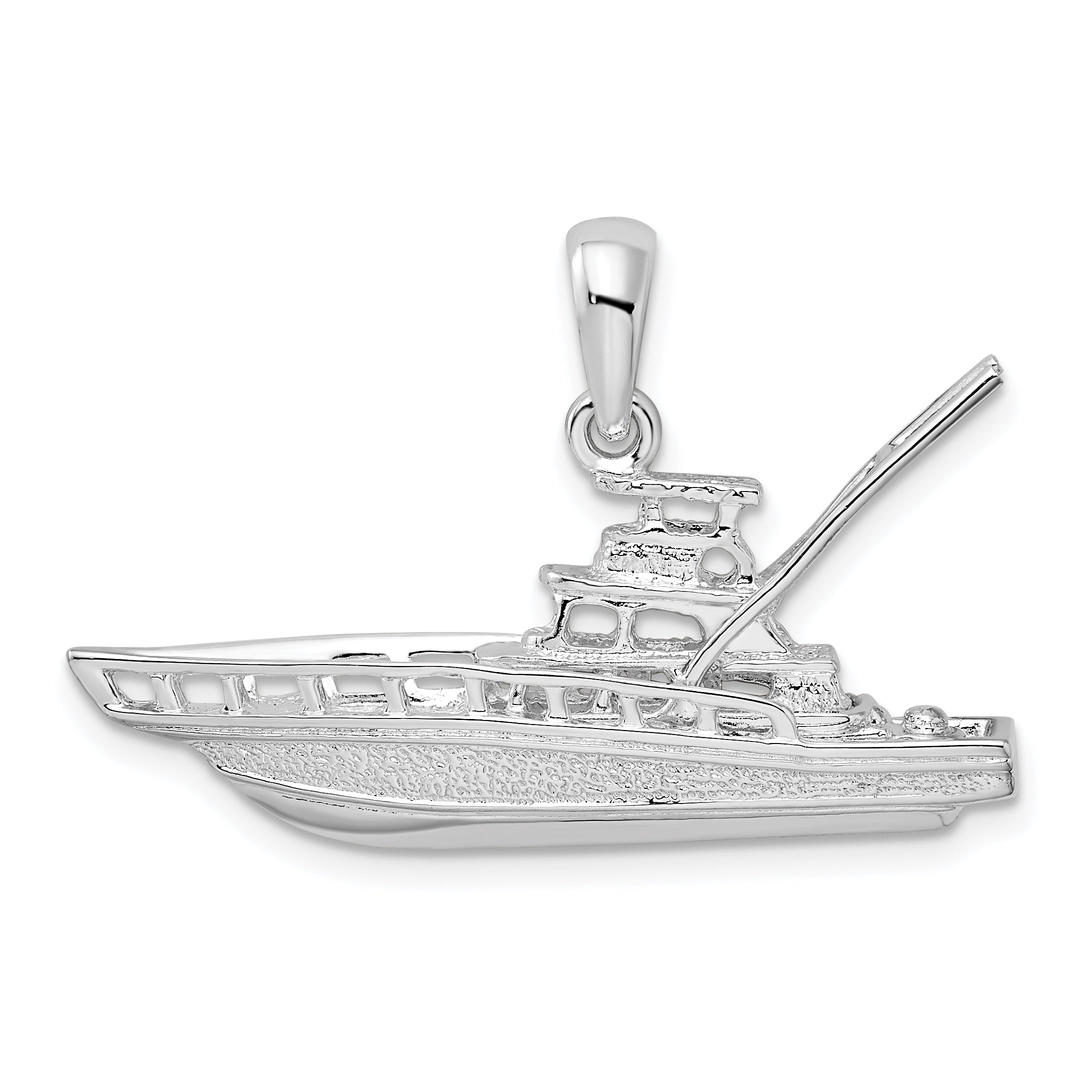 Sterling Silver De-Ani Rhodium-Plated Polished 3D Sportfishing Boat Pendant