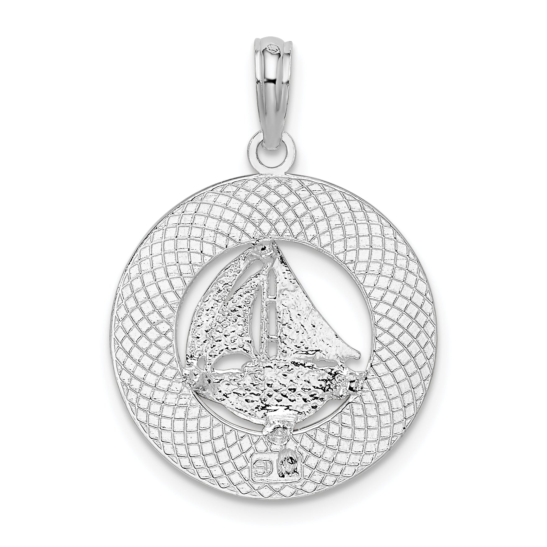 Sterling Silver De-Ani Rhodium-Plated Mystic Connecticut Circle With Sailboat Pendant