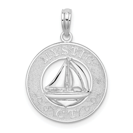 Sterling Silver De-Ani Rhodium-Plated Mystic Connecticut Circle With Sailboat Pendant