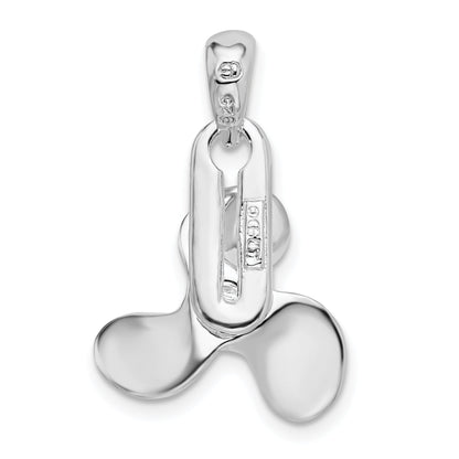 Sterling Silver De-Ani Rhodium-Plated Polished Moveable 3D Propeller Pendant