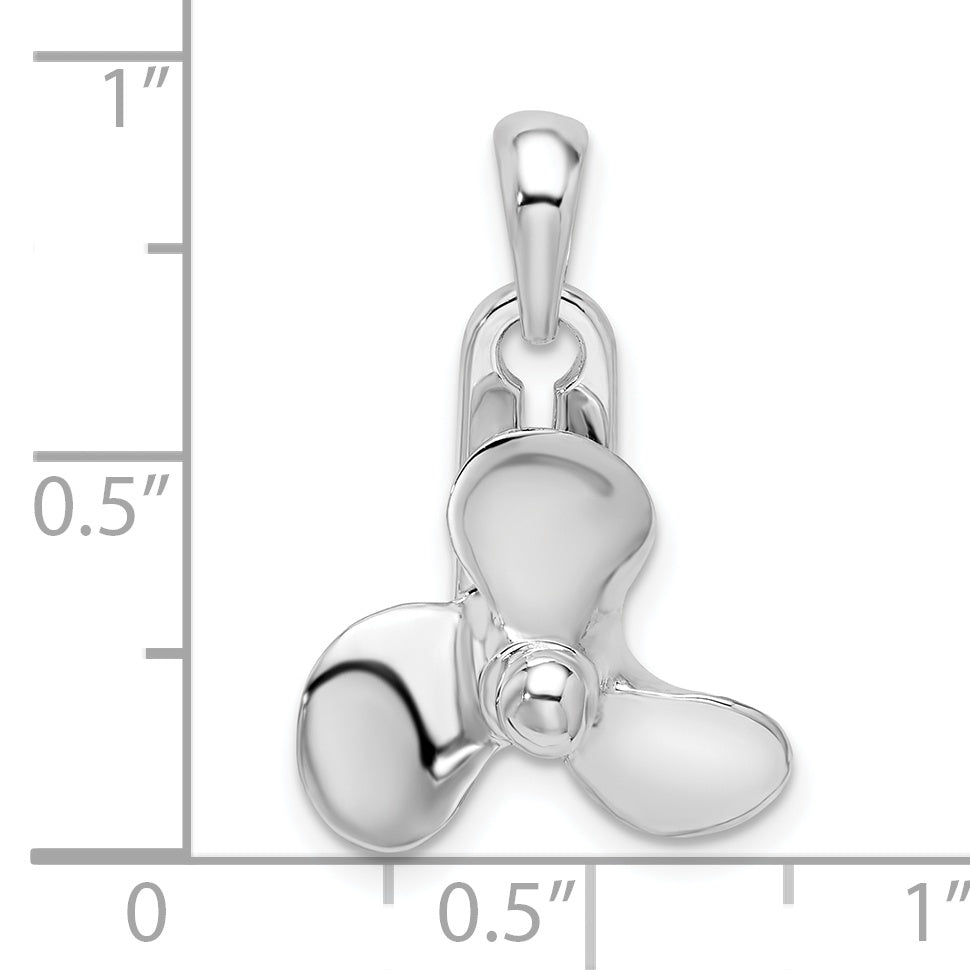 Sterling Silver De-Ani Rhodium-Plated Polished Moveable 3D Propeller Pendant