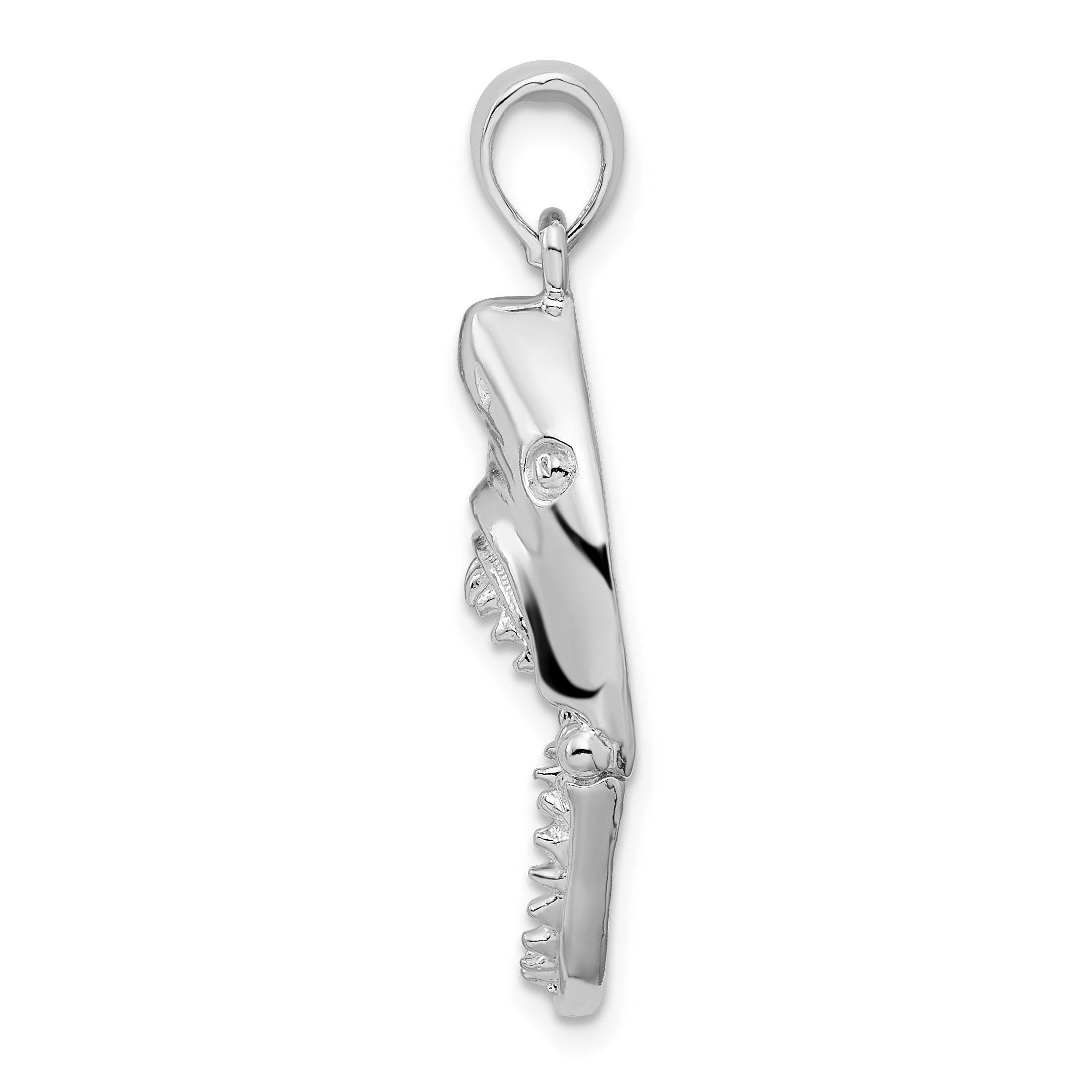 Sterling Silver De-Ani Rhodium-Plated Polished Moveable Shark Head Pendant