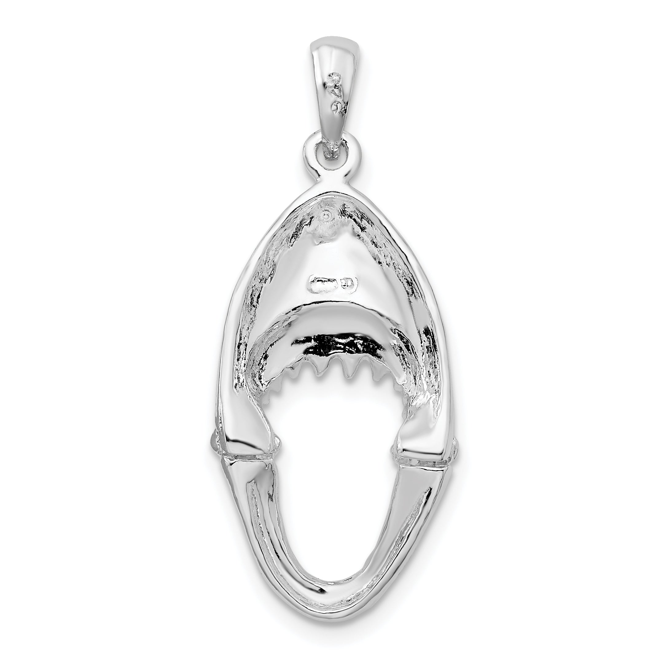 Sterling Silver De-Ani Rhodium-Plated Polished Moveable Shark Head Pendant