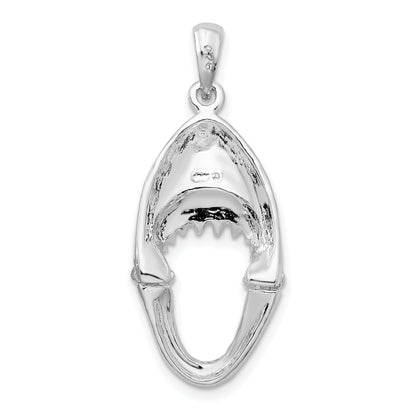 Sterling Silver De-Ani Rhodium-Plated Polished Moveable Shark Head Pendant