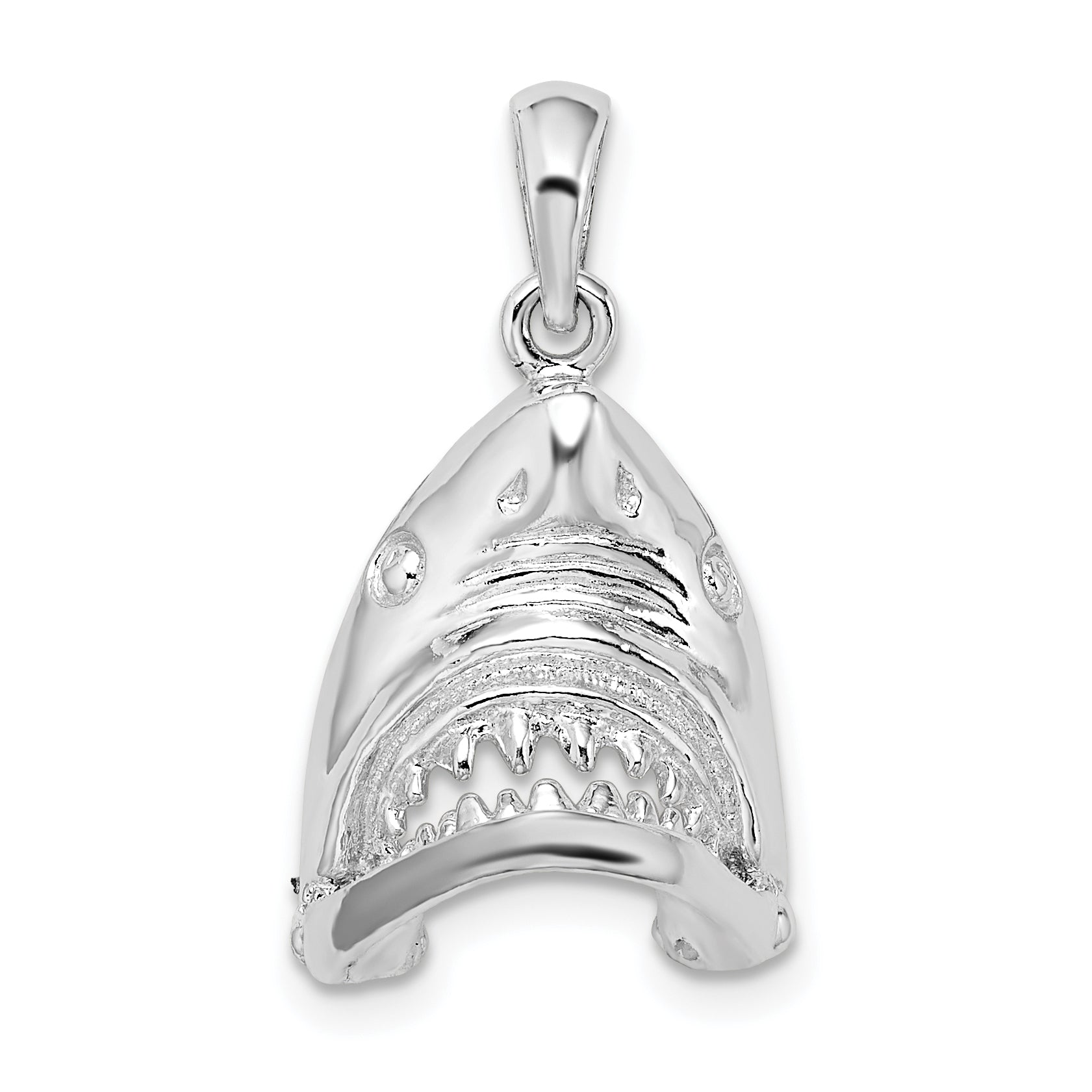 Sterling Silver De-Ani Rhodium-Plated Polished Moveable Shark Head Pendant