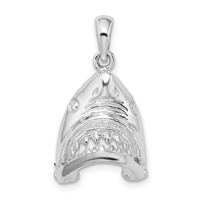 Sterling Silver De-Ani Rhodium-Plated Polished Moveable Shark Head Pendant