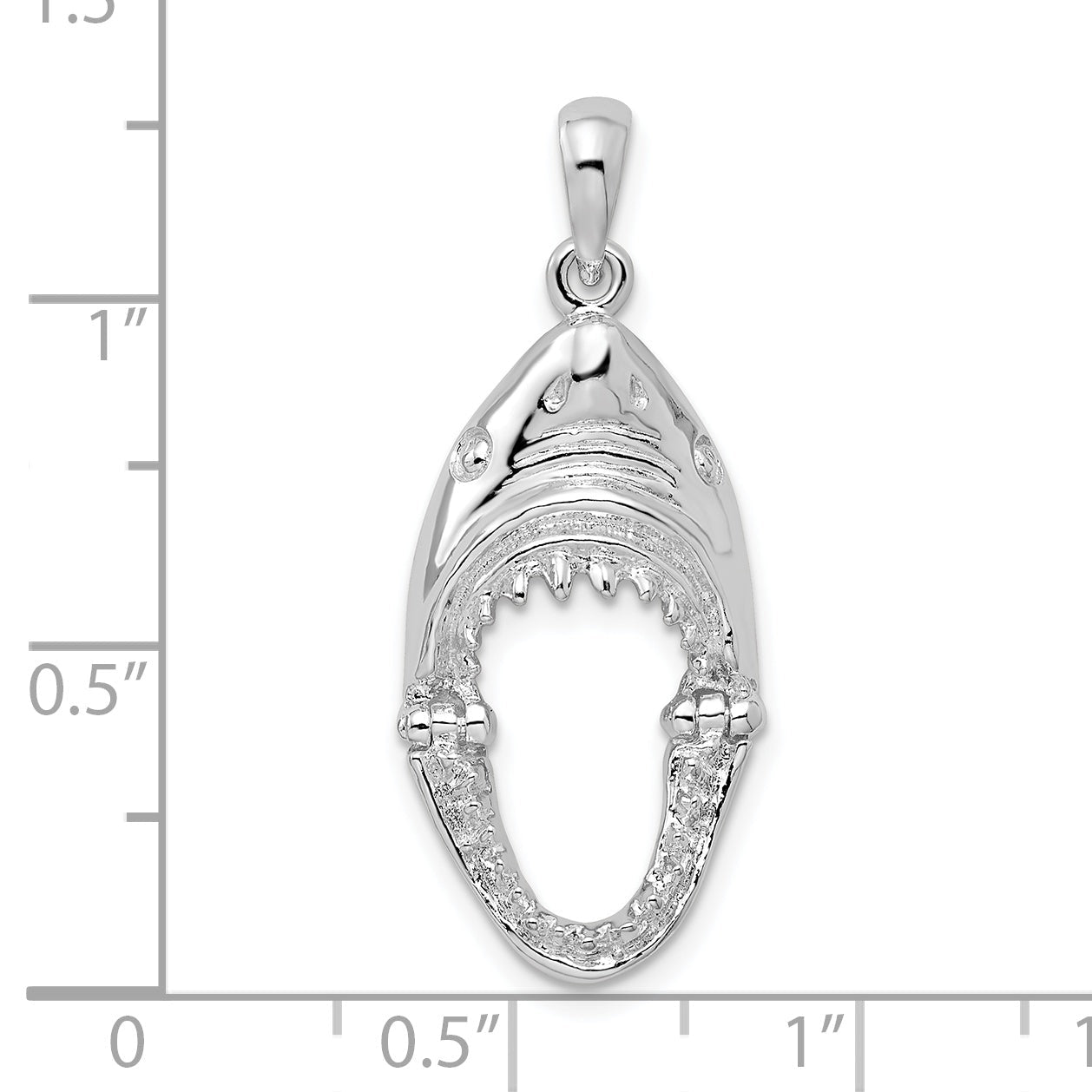 Sterling Silver De-Ani Rhodium-Plated Polished Moveable Shark Head Pendant