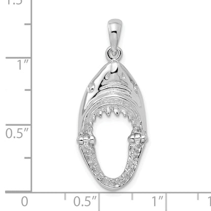 Sterling Silver De-Ani Rhodium-Plated Polished Moveable Shark Head Pendant