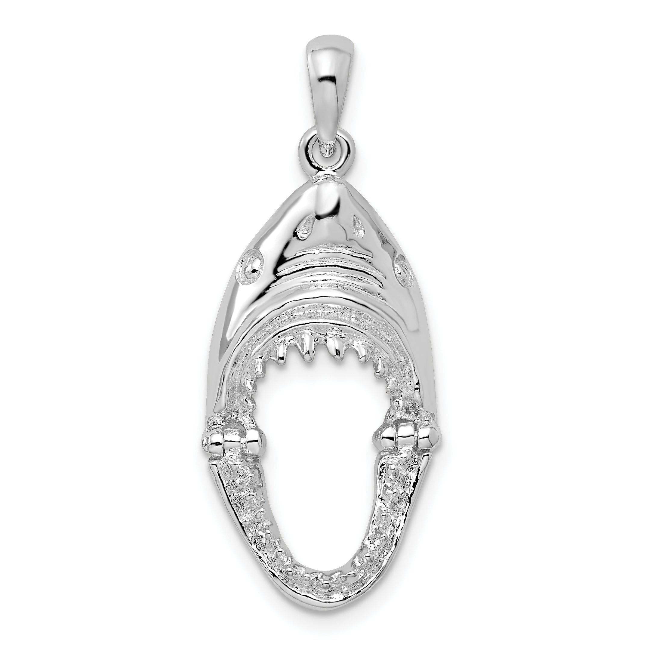 Sterling Silver De-Ani Rhodium-Plated Polished Moveable Shark Head Pendant
