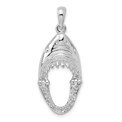 Sterling Silver De-Ani Rhodium-Plated Polished Moveable Shark Head Pendant