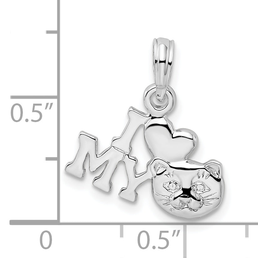 Sterling Silver De-Ani Rhodium-Plated Polished I Heart My Cat Pendant