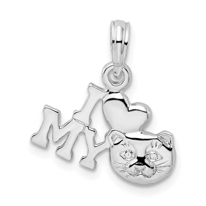 Sterling Silver De-Ani Rhodium-Plated Polished I Heart My Cat Pendant
