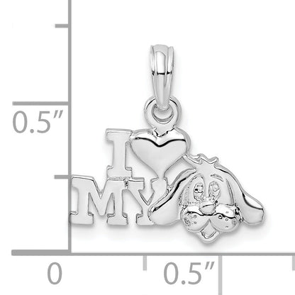 Sterling Silver De-Ani Rhodium-Plated Polished I Heart My Dog Pendant