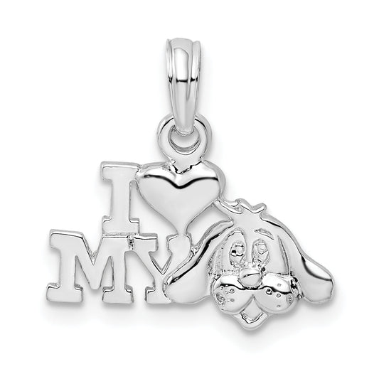 Sterling Silver De-Ani Rhodium-Plated Polished I Heart My Dog Pendant
