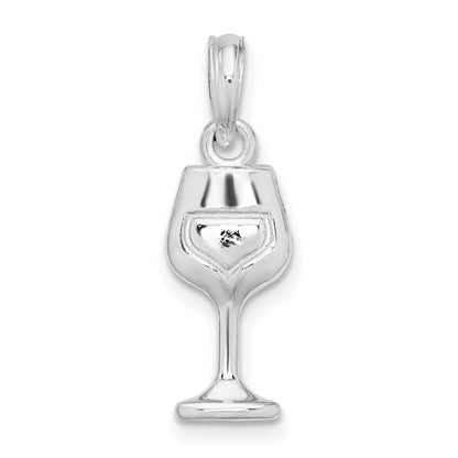 Sterling Silver De-Ani Rhodium-Plated Polished Wine Glass Pendant