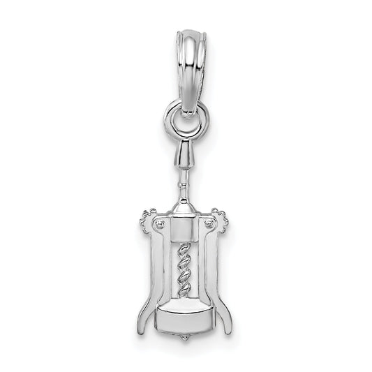 Sterling Silver De-Ani Rhodium-Plated Polished Wine Bottle Opener Pendant