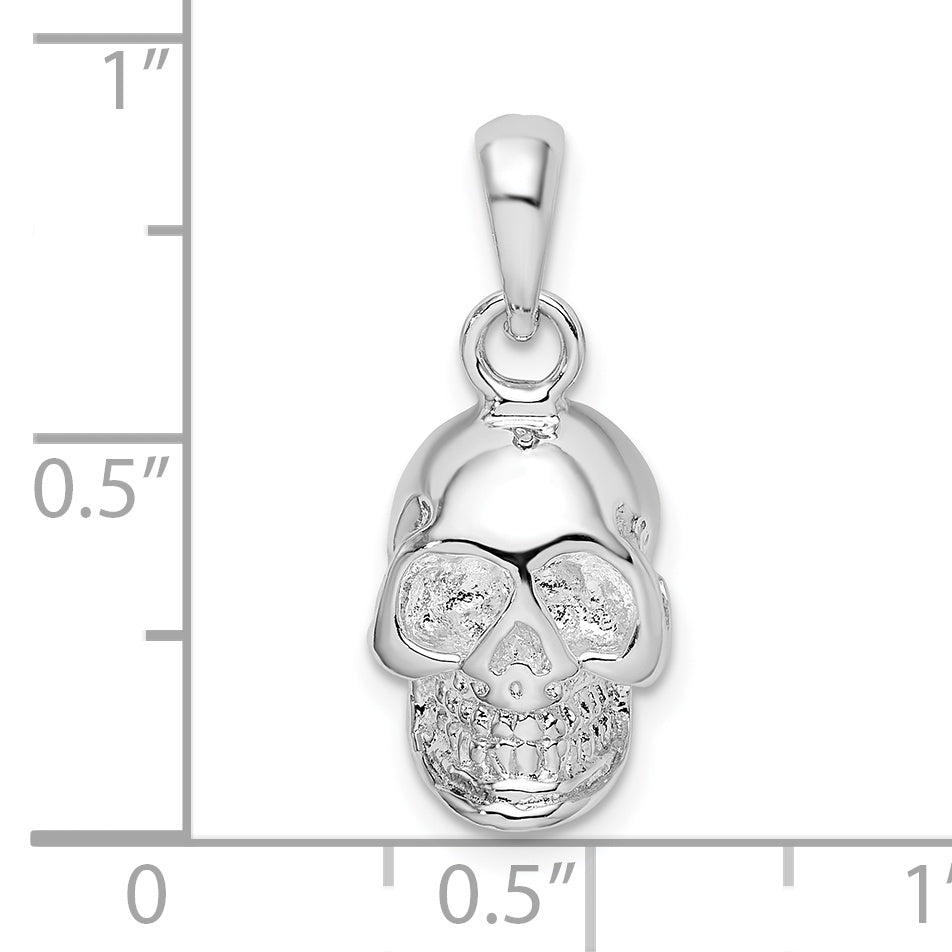 Sterling Silver De-Ani Rhodium-Plated Polished 3D Skull Pendant
