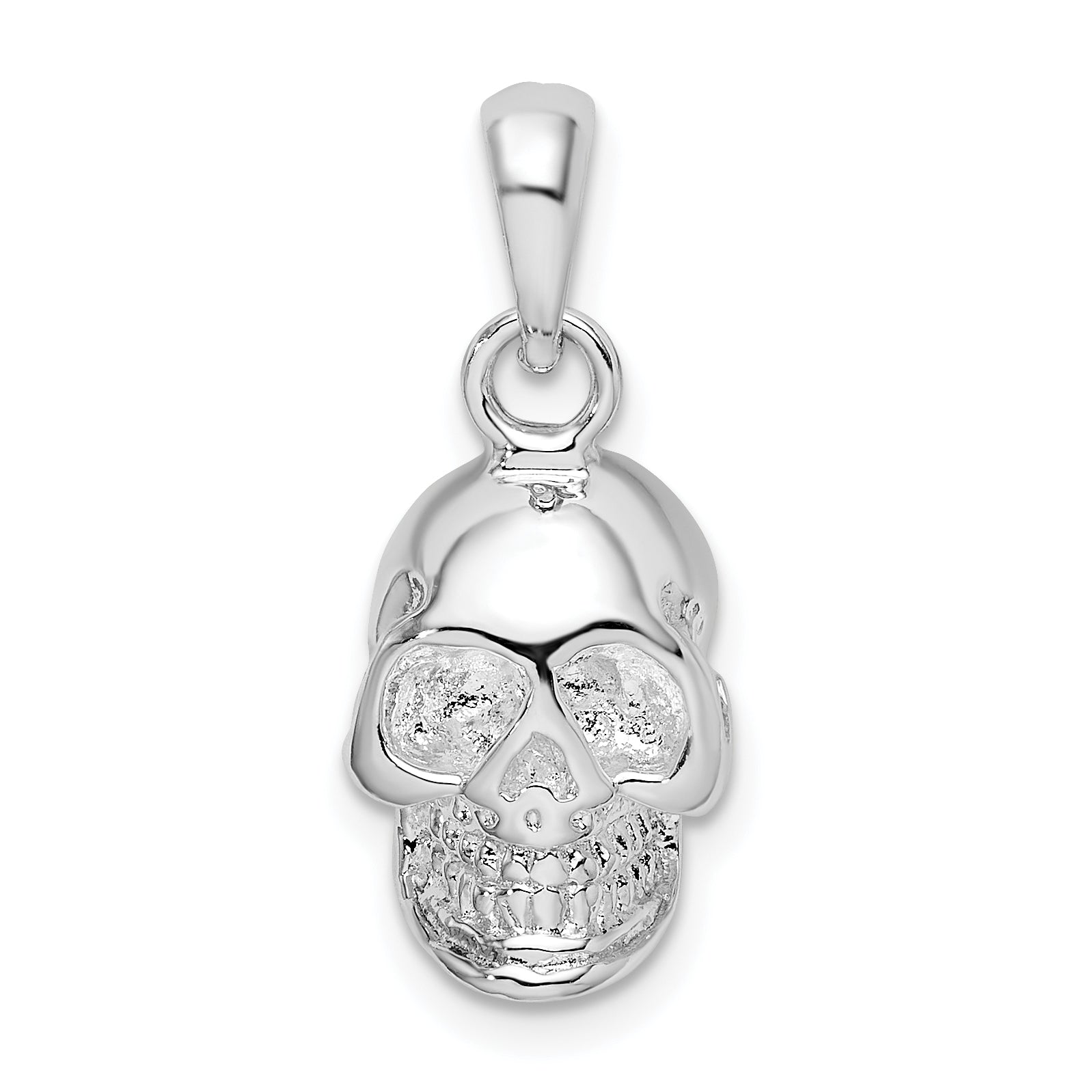 Sterling Silver De-Ani Rhodium-Plated Polished 3D Skull Pendant