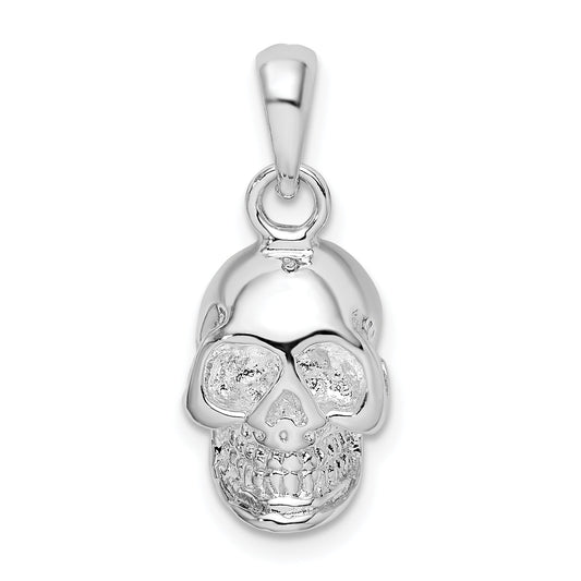Sterling Silver De-Ani Rhodium-Plated Polished 3D Skull Pendant