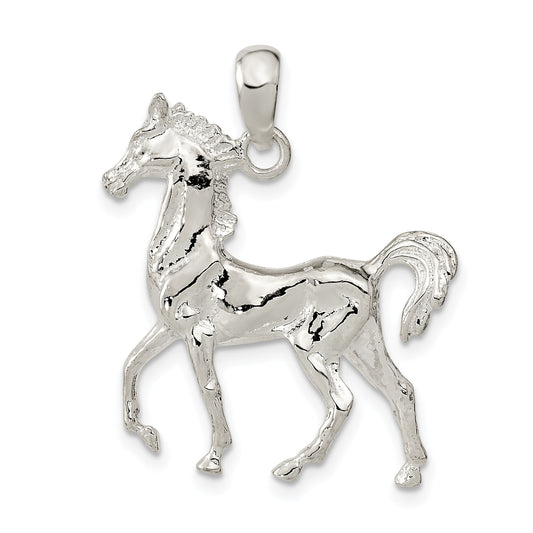 Sterling Silver De-Ani Rhodium-Plated Polished 3D Standing Horse Pendant