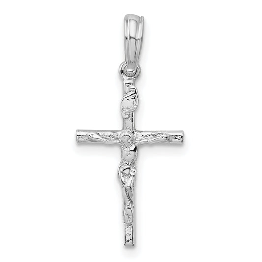 Sterling Silver De-Ani Rhodium-Plated Polished Thin Crucifix Pendant