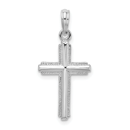 Sterling Silver De-Ani Rhodium-Plated Polished Striped Border Latin Cross Pendant