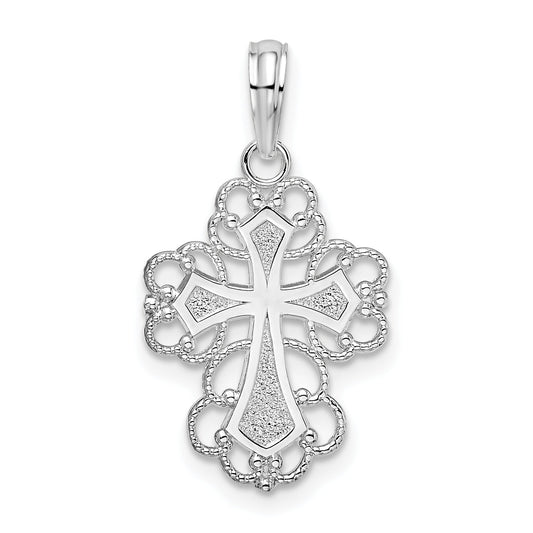 Sterling Silver De-Ani Rhodium-Plated Polished Fancy Lacy Cross Pendant