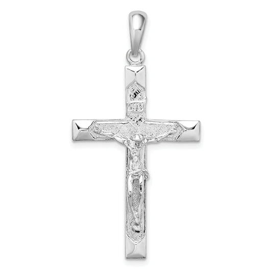 Sterling Silver De-Ani Rhodium-Plated Polished Textured Latin Crucifix Pendant