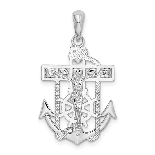 Sterling Silver De-Ani Rhodium-Plated Polished Mariners Crucifix Pendant