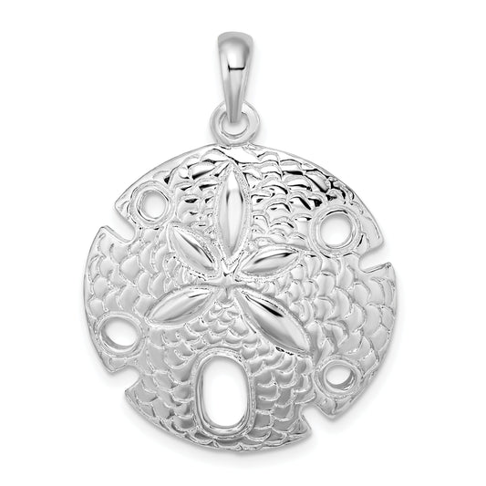 Sterling Silver De-Ani Rhodium-Plated Polished Large Sand Dollar Pendant