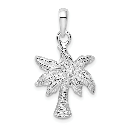 Sterling Silver De-Ani Rhodium-Plated Polished Palm Tree Pendant
